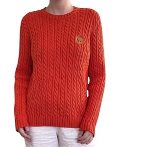 Vintage Lauren Ralph Lauren Orange Cable Knit Sweater with crest L